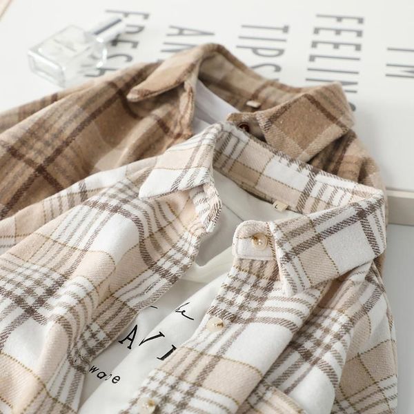 

japanese woolen women's plaid shirt autumn winter new young females thickened long-sleeved design blouse light jacket 210225, White