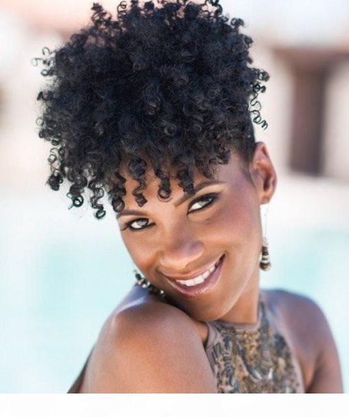 

short high ponytail human hair unprocessed brazilian virgin hair kinky curly ponytail hairpieces 120g afro puff ponytail for black women