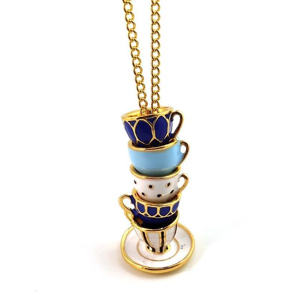 

pendant necklaces fashion long style tea cup necklace enamel jewelry gifts for women's and, Silver