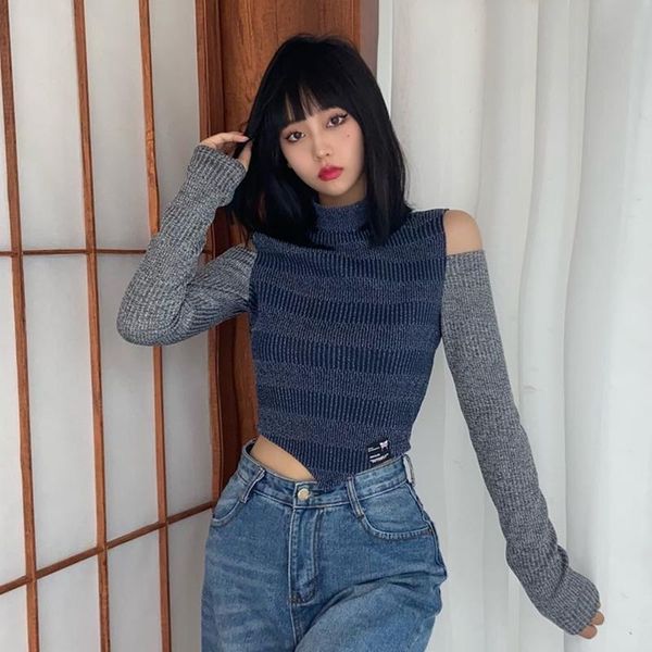 

women's polos gagaopt homemade stitching small turtleneck vertical stripes slimming bottoming shirt long sleeve hollow-out slim, White