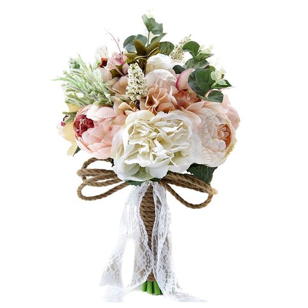 

artificial peony rose flower bouquet for bride bridesmaid handmade wedding bouquet silk bridal holding flower
