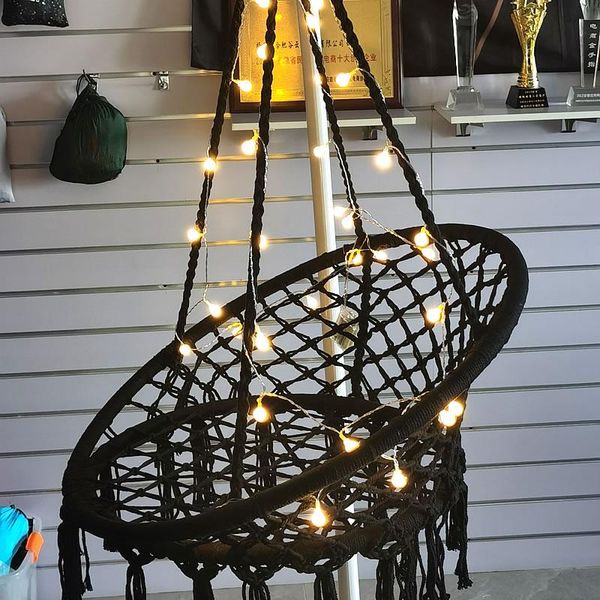 

hammock chair macrame swing, cotton rope handwoven hanging chair capacity, macrame tassels hammock swing for c-hammock(black)