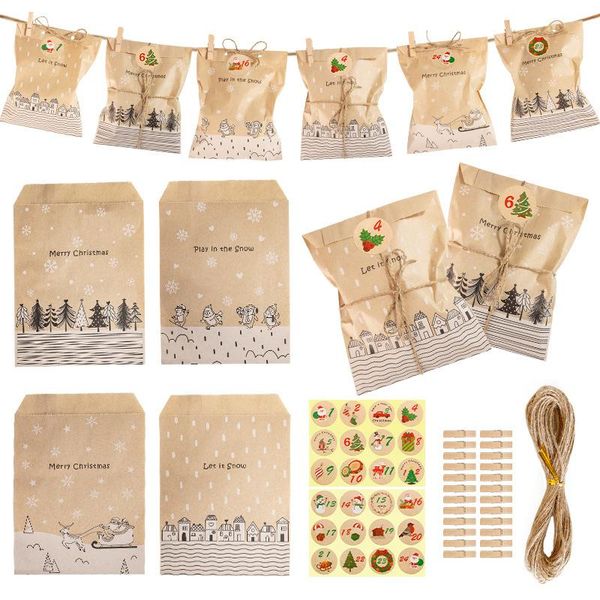 

party favor 24sets craft christmas kraft paper gift bags packing pack set