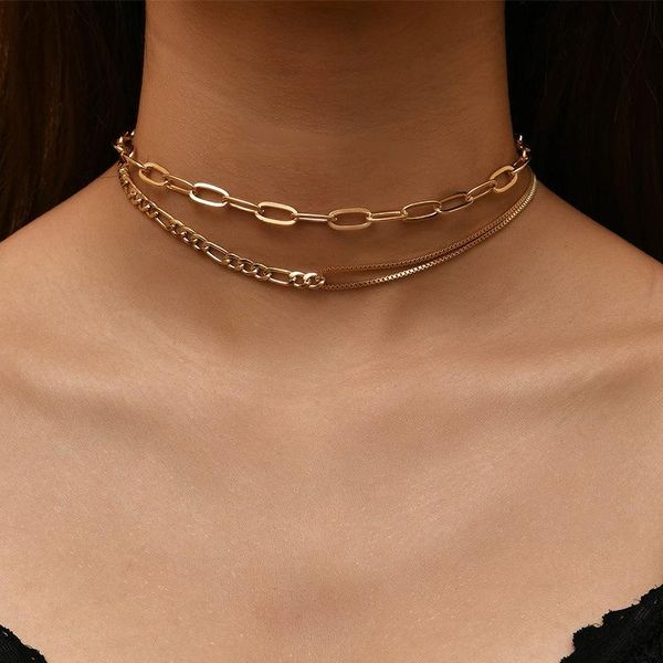 

chokers fashion vintage gold chain choker necklace for women men punk statement clavicle party jewelry accessories, Golden;silver
