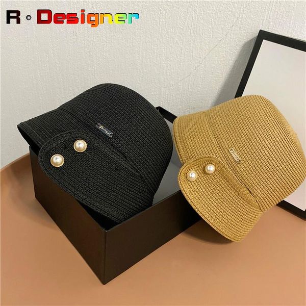 

wide brim hats summer women's japanese elegant button basin hat straw foldable seaside vacation sunscreen sun star the same, Blue;gray