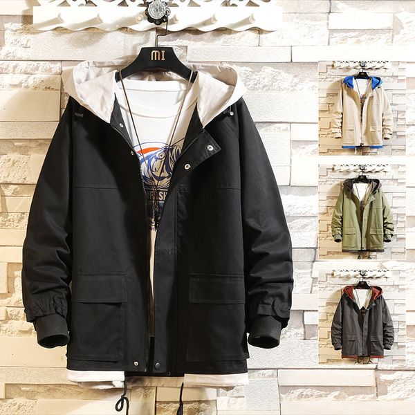 

2021 casual england style new spring autumn cargo jacket men's brand clothes plus oversize m-5xl with hoodies nyrm, Black;brown