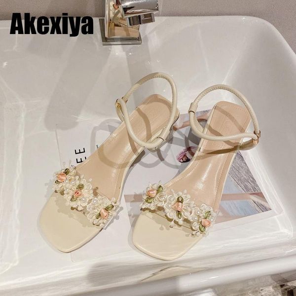 

sandals summer women 2021 fairy style outer wear fashion flowers high-heeled thick heel and slippers bc087, Black