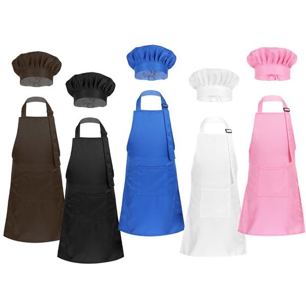 

aprons kids front pocket bib apron boys girls adjustable and chef hat kitchen cooking uniform for baking painting training craft