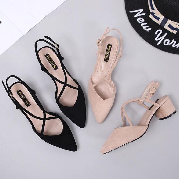 

dress shoes miaoguan woman 2021 summer sandals women square high heels pumps hight ladies flock point toe female, Black