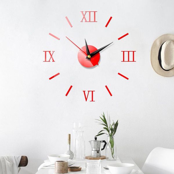 

wall clocks 3d mirror surface sticker clock diy roman acrylic self-adhesive modern art quartz bell decal home decor