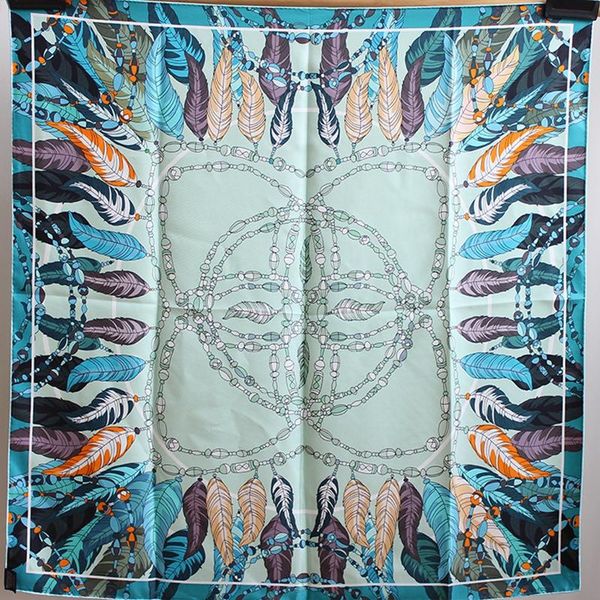 

scarves feathers print 100% real silk scarf shawl women luxury double side wraps 35"x35", Blue;gray