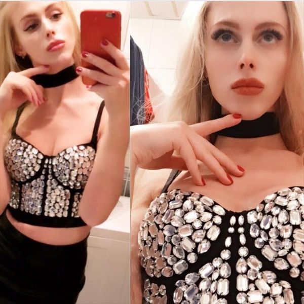 

hand made diamonds pearls bralet women cami corselets bustier bra cropped wedding bralette vest plus size aw515, White