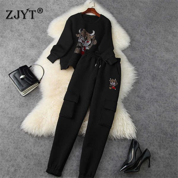 

high street fashion spring women diamonds pattern loose hoodies and pants suit matching sets casual two piece outfits 210601, White