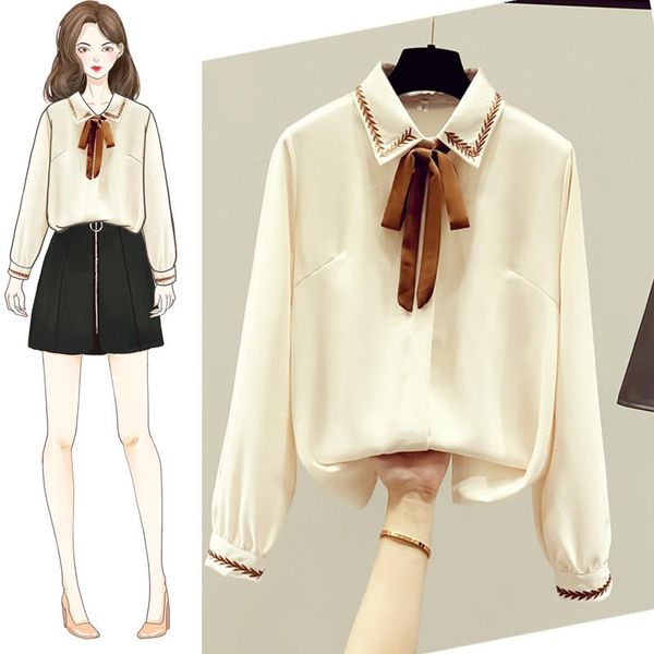 

women's blouses & shirts chiffon women summer design 2021 bow neck solid elegant office lady outwear coats, White
