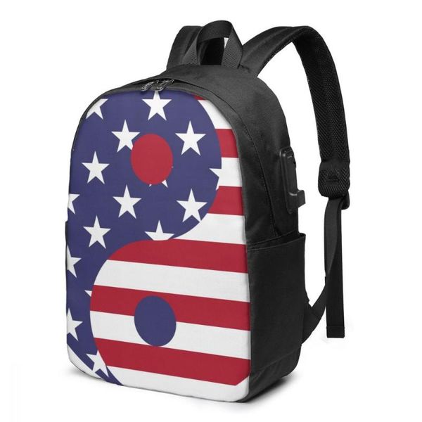 

backpack 2021 lapusb yin yang america flag school bag bookbag men women travel daypack leisure