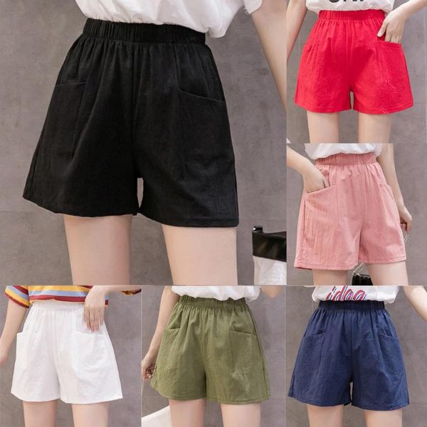 

women's shorts 2021 summer women high waist loose casual cotton elastic solid color plus size thin wide leg, White;black