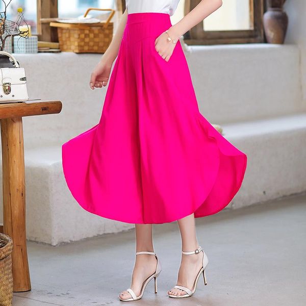 

women's pants & capris nice spring women soild wide leg high waist loose trousers for female with pockets ladies casual calf-lenghth sk, Black;white