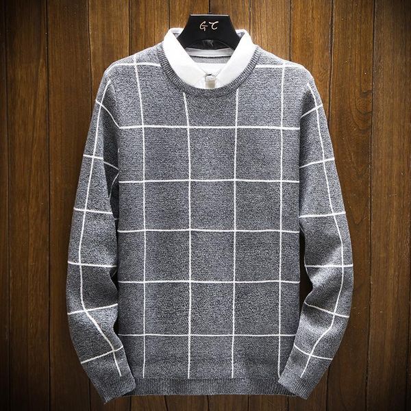 

men's sweater 2021 spring and autumn new plaid sweater korean casual round neck youth top, White;black