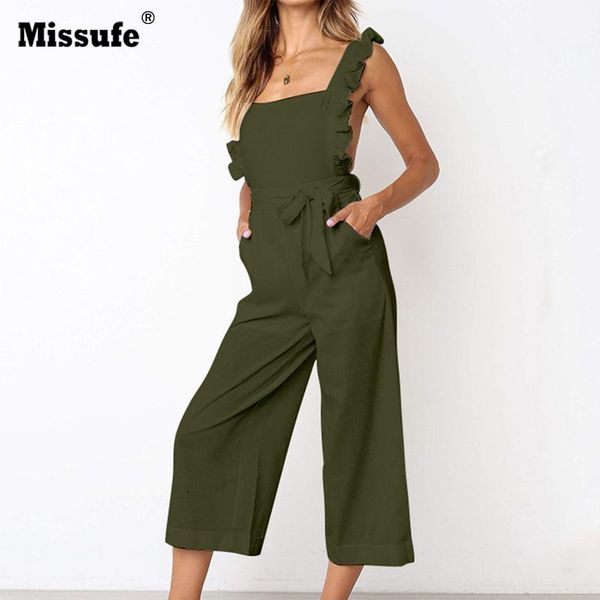 

women's jumpsuits & rompers missufe sleeveless slim off shoulder jumpsuit backless tunic playsuit bandage summer casual wide leg overal, Black;white
