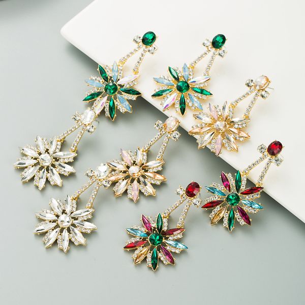 

mutlicolor crystal flower pendant women dangle earrings jewelry fashion girl party statement drop earring accessories friend, Silver