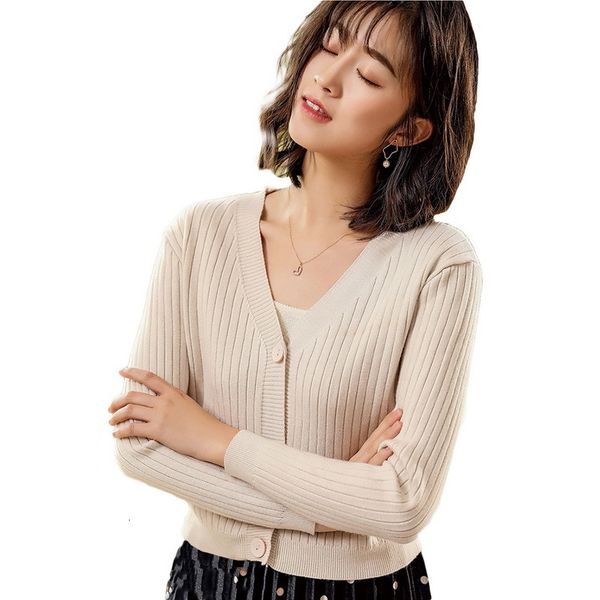 

2021 autumn cardigan new fashion v neck knitted sweater casual single breasted long sleeve cardigans for women kvg2, White;black