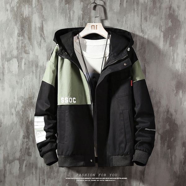 

2021 new hip hop men patchwork windbreaker streetwear harajuku winter colorblock jacket coat warm outwear dbk7, Black;brown