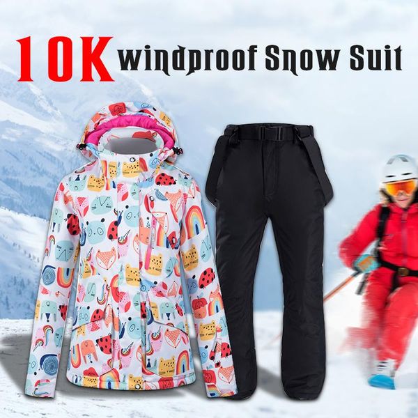 

skiing suits 10k waterproof windproof ski jacket + pants winter thick warm snowboard suit for women outdoor sports snow wear set