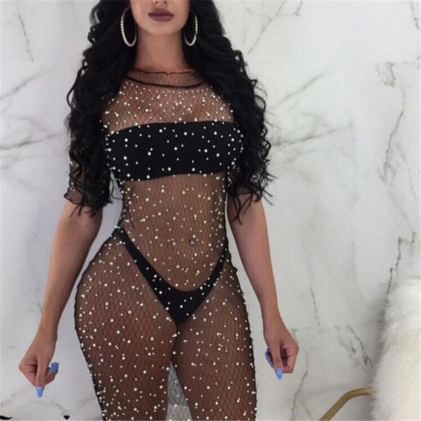 

party dresses womens lace fishnet dress see through shiny black mesh knee length clubwear summer women, White;black