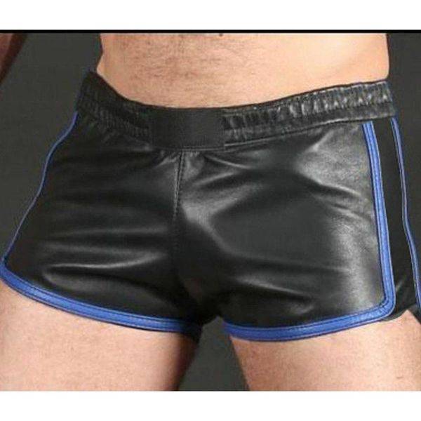 

underpants men punk pu leather slim motorcycle trousers solid color plus size shorts men's boxer underwear gays, Black;white