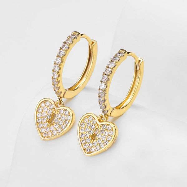 

hoop & huggie uilz arrival fashion cubic zircon gold color lock earrings for women romantic love heart wedding christmas jewelry, Golden;silver