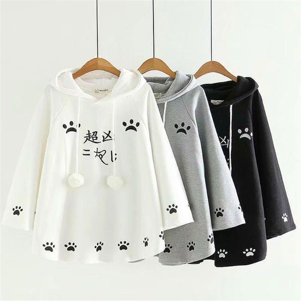 

women's hoodies & sweatshirts womens cloak casual kitty cat letter print thin cape type hoodie blouse shirt harajuku coat drop, Black