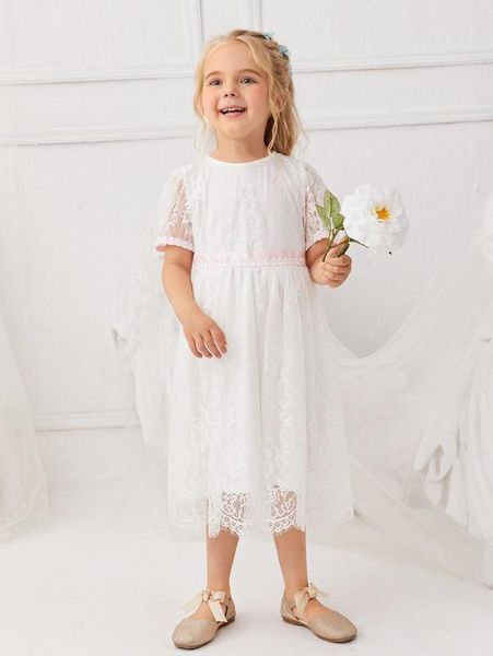 

toddler girls puff sleeve sheer lace dress she, Red;yellow