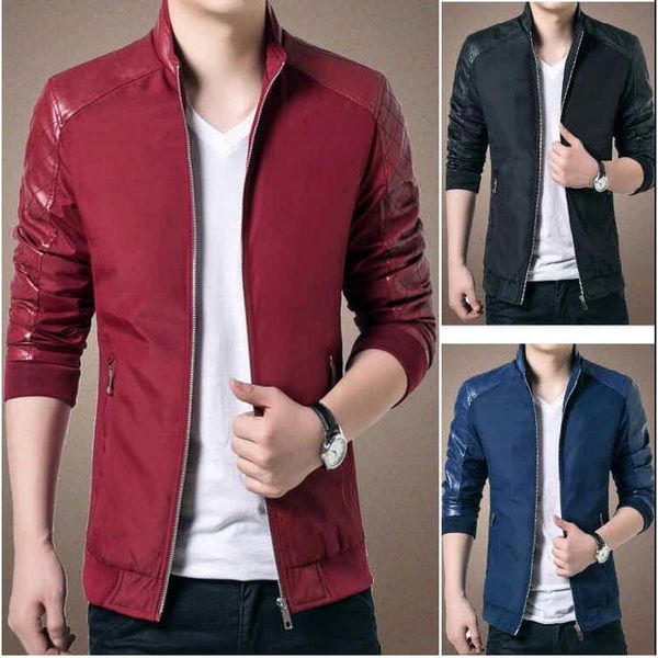 

men's fur & faux leather jacket men slim retro jackets male pu stand collar sportswear suits mens bomber coat chaqueta hombre 6xl, Black