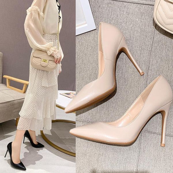 

shoes sharp occupation fine heel black single 2021 french nude color high-heeled