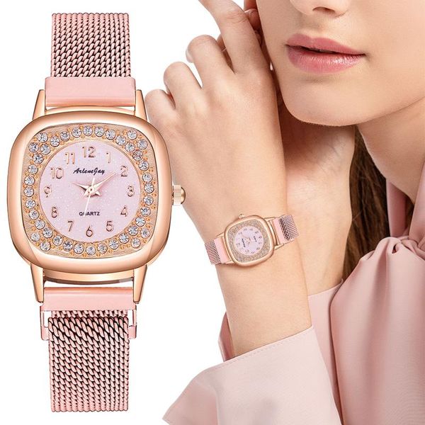 

wristwatches rose gold women watch 2021 magnetic starry sky lady wrist mesh female clock for dropship relogio feminino, Slivery;brown
