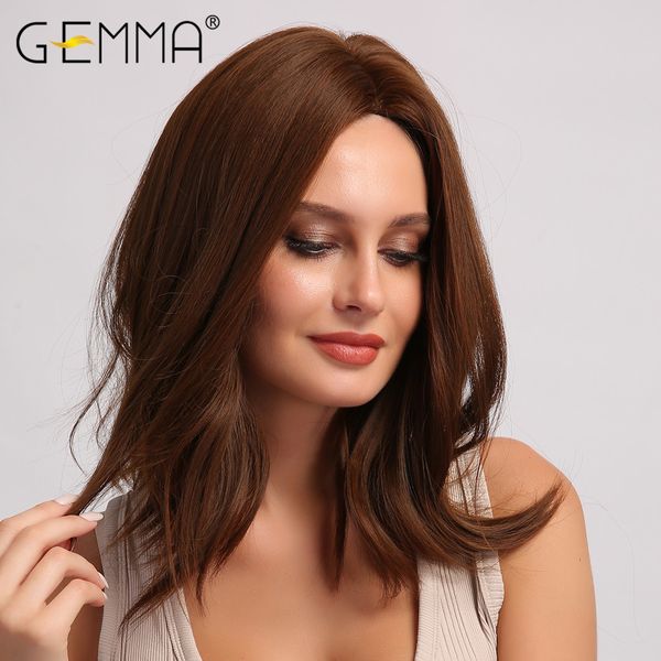 

medium wavy brown synthetic hair wigs for black women afro natural middle part cosplay daily heat resistant false hair