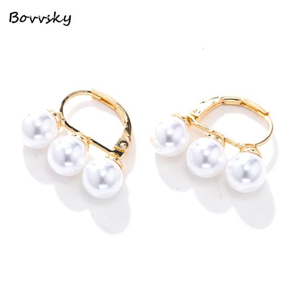 

stud bovvsky elegant pearl balance beam one line beads ball metal gold circle small earrings for women girl party gift, Golden;silver