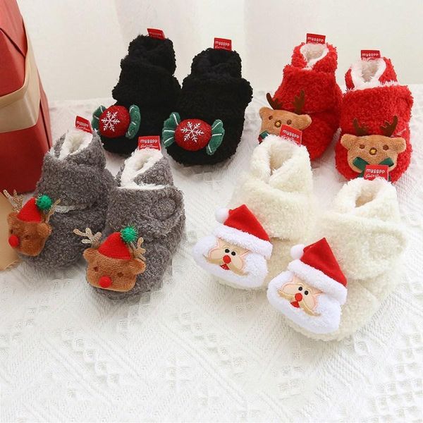 

first walkers boys shoes born baby non-slip crib walker cashmere plush christmas winter boots