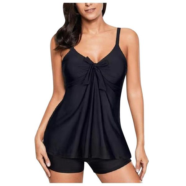 

women's swimwear 2021 plus size female solid high waist swimsuits two piece swimdress with bow beach wear swimming ropa mujer, White;black