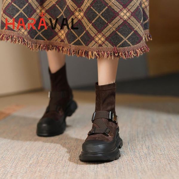 

boots haraval women ankle modern shoes thick bottom black brown elegant round toe fashion footwear slip on e517l