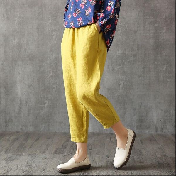 

womens linen pants harem female summer cotton trousers women plus size elastic loose home wear capris white black color, Black;white