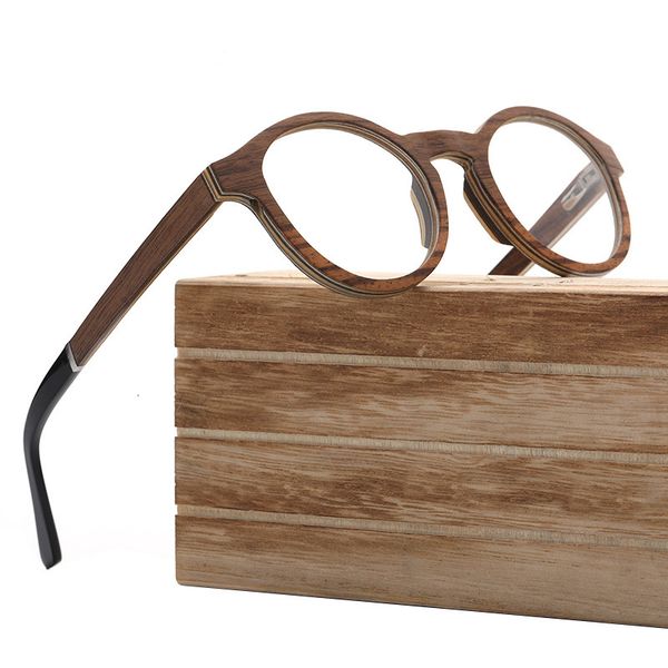 

2021 new wood round prescription frames zebra wooden handmade sunglasses with case custom lens myopia reading glasses lwtm, Black