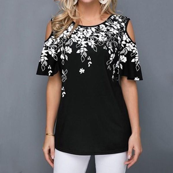 

fashion women blouses letter casual short sleeve tees off shoulder o neck floral print blouse shirt plus size 5xl blusas, White
