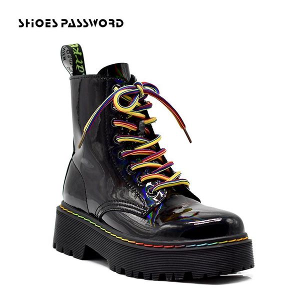 

boots women shoes thick sole lace up autumn winter short ankle for fashion color shoelaces 2021 motorcycle, Black