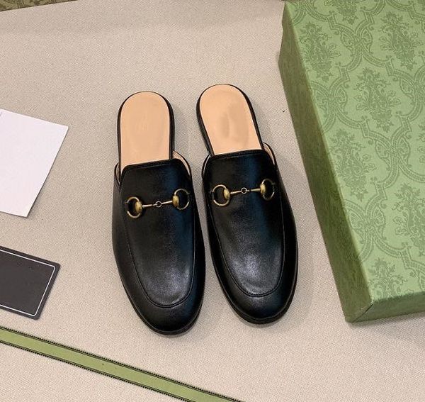 

designer dress shoes genuine leather half slippers cowhide buckle classic style fashion versatile brand, Black