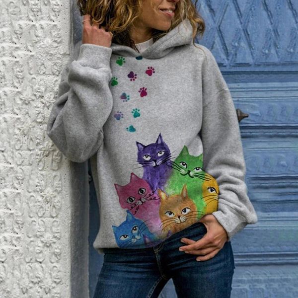 

harajuku cat print hoodie women hoody animal printing sweatshirts long sleeves pullover sweatshirt streetwear hoodies, Black