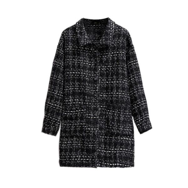 

women's wool & blends oversize autumn winter plaid coat women crude textile woolen jacket single-breasted outerwear female plus size xx, Black