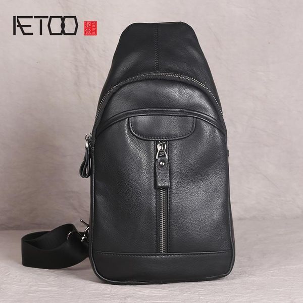 

HBP AETOO Trend Headbag Head Leather Men's Breast Bags, Stylish Chest Stiletto Bag, One-shoulder Casual, Black