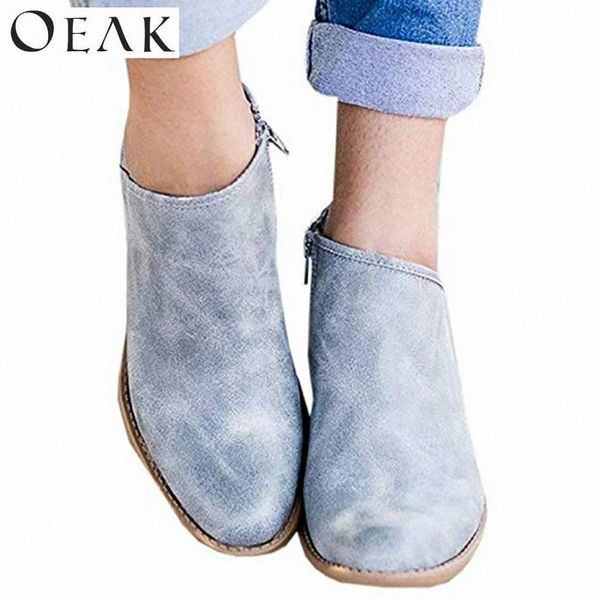 

women ankle boots nice autumn female casual shoes woman flat fashion platform round toe buckle strap solid comfortable 46db#, Black