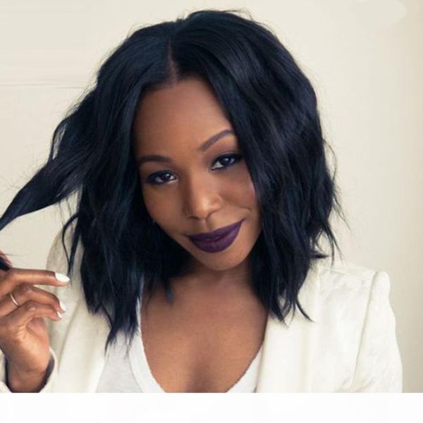 

human hair lace front wigs bob cut short wave virgin peruvian glueless pre plucked full lace wig for black women, Black;brown